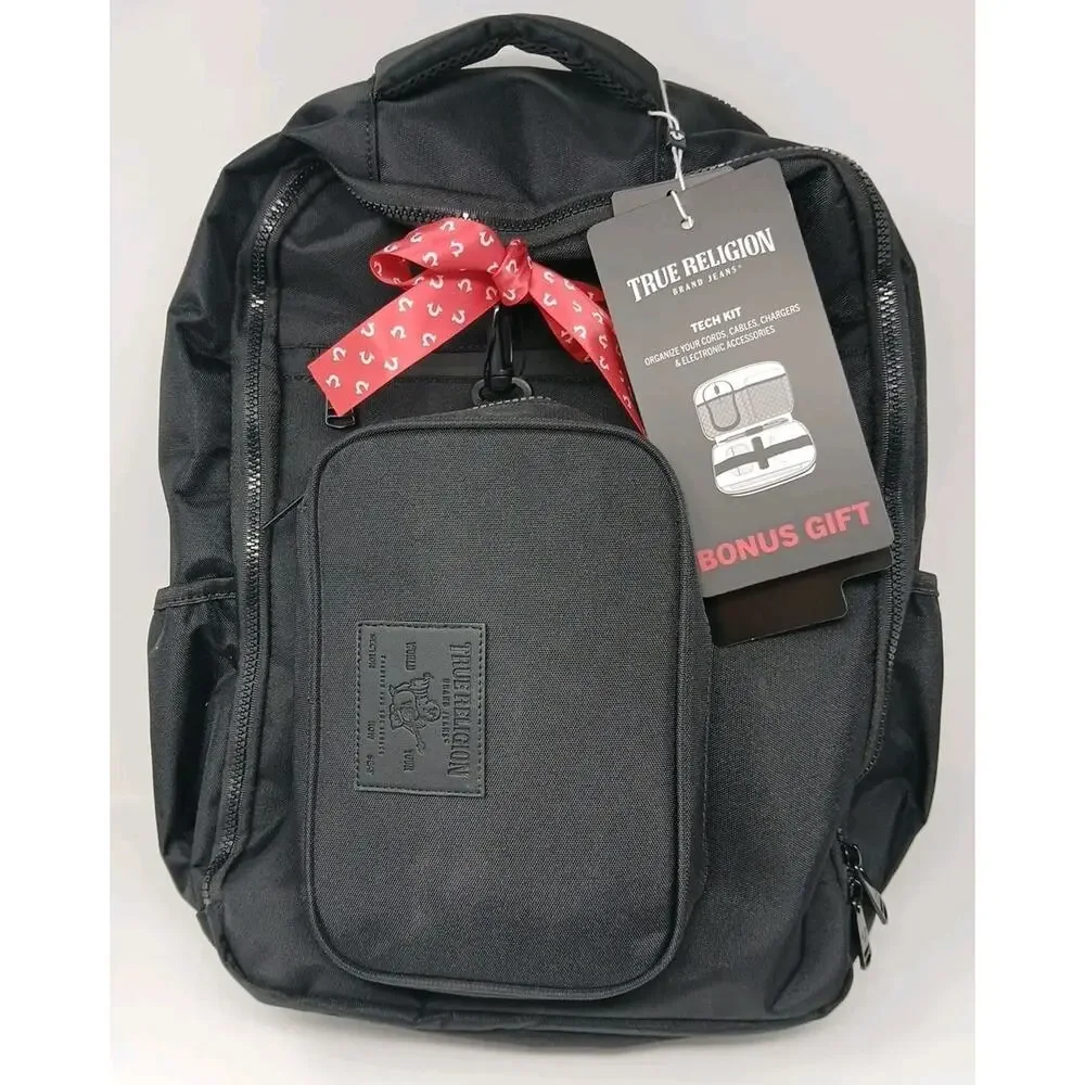 True Religion Computer Backpack Dome Style Black TR104863 & BONUS Tech Kit. NWT